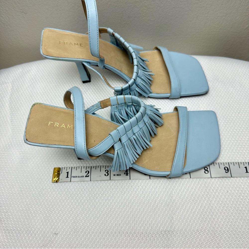 Frame Borrego Leather Tassel Sandal Chambray Blue Sz 37 1/2 Us 7 1/2 - Picture 8 of 9